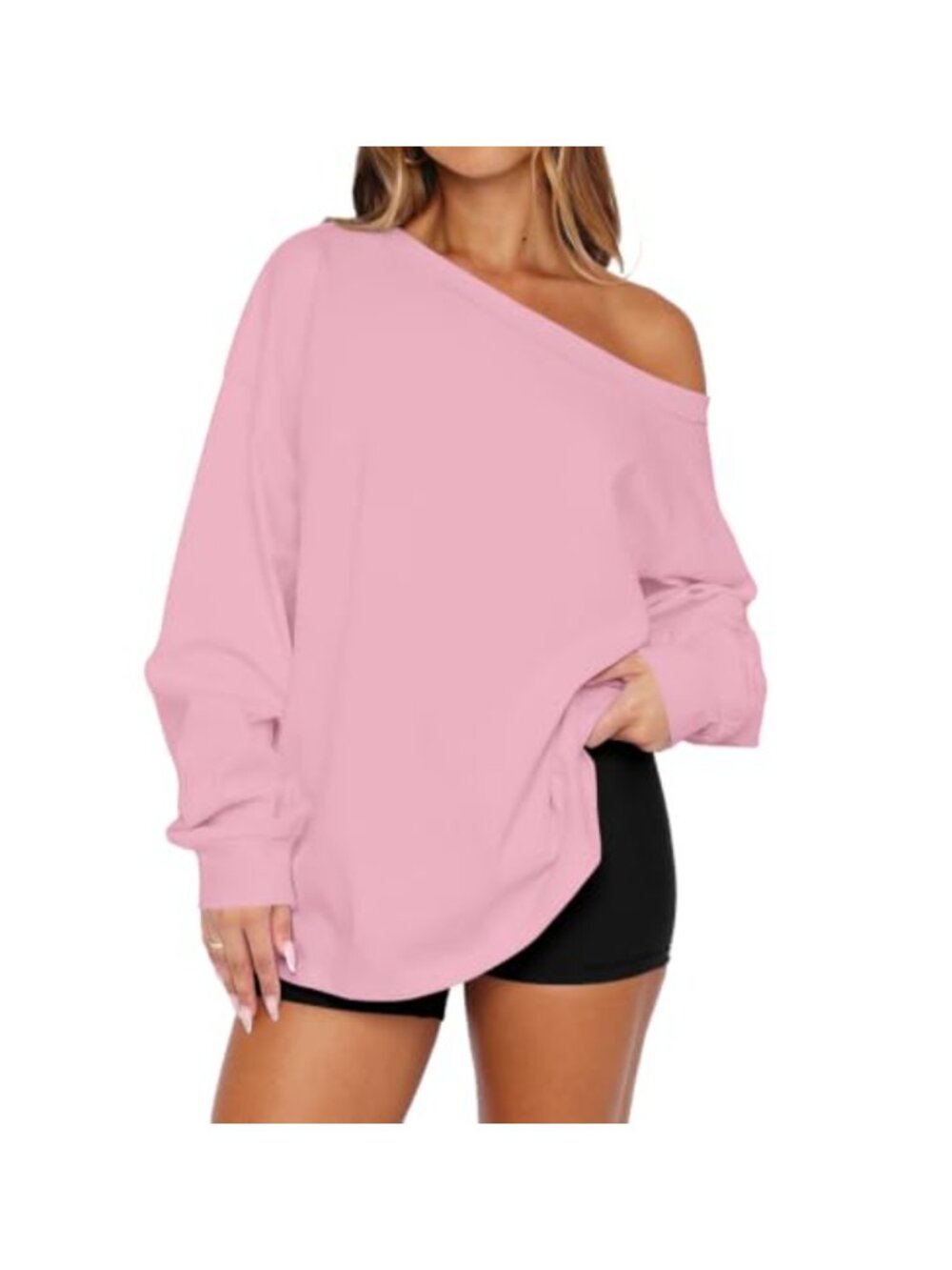 LEEDYA Off the Shoulder Long Sleeve Oversized Basic Top